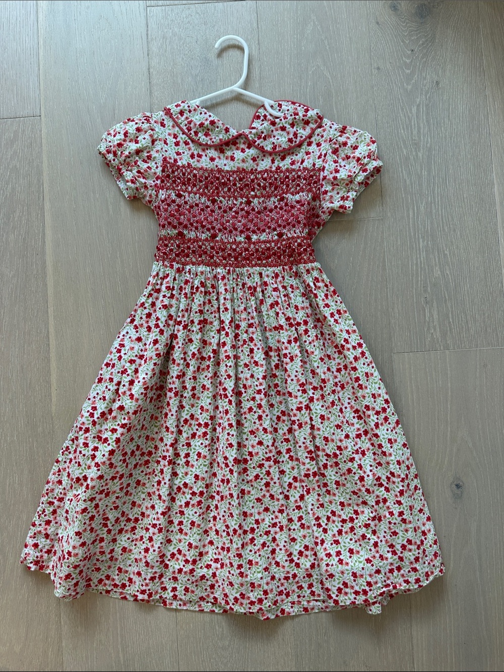 Rachel Riley Red and White Floral Smocked Dress